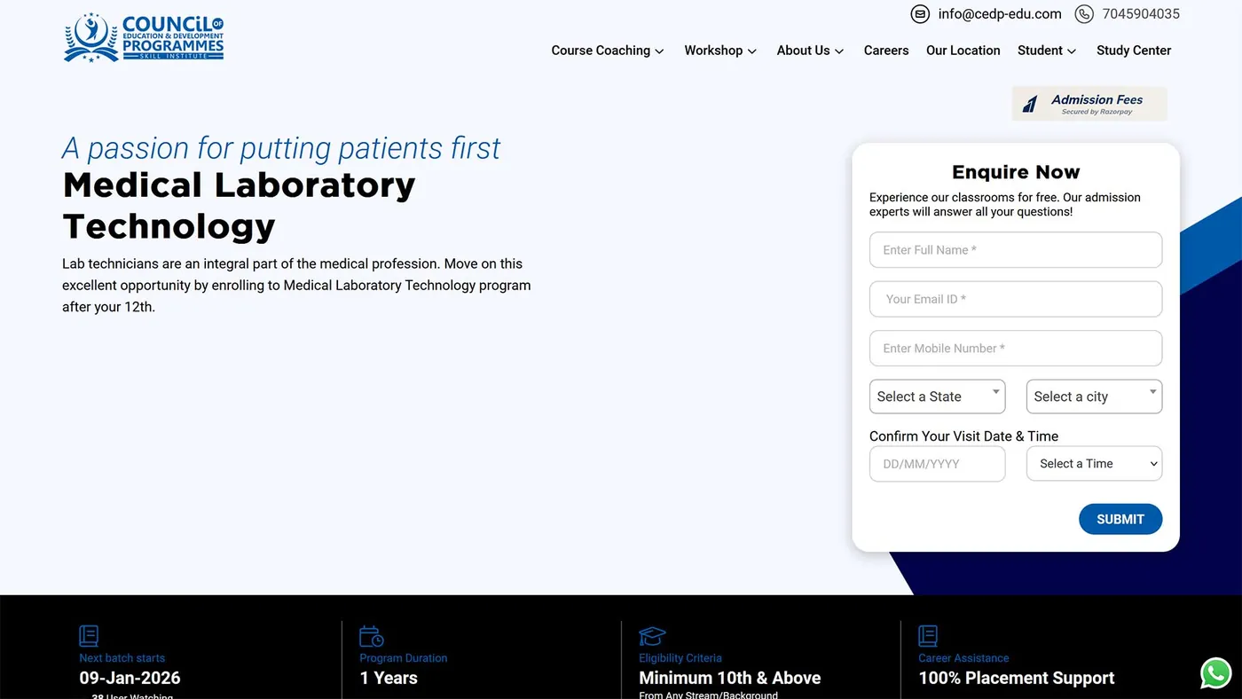 Multi-Centre Skill-Training Network website screen 2