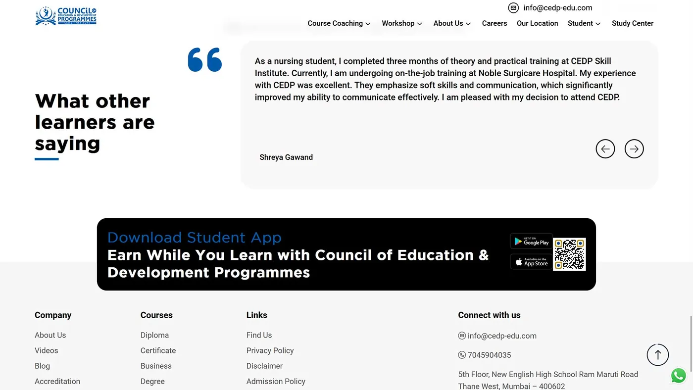 Multi-Centre Skill-Training Network website screen 5